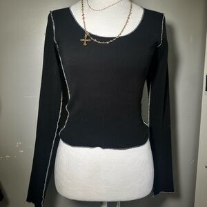Brandy Melville Cotton Black Long Sleeve Top with White Outside Stitching